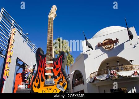 Chitarra Hard Rock Cafe a CityWalk, Universal Studios Hollywood, Los Angeles, California, USA, Nord America Foto Stock