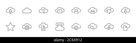 Icona linea vettore cloud. Simboli da caricare, scaricare, collegare. Tratto modificabile Illustrazione Vettoriale