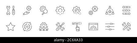 Impostazioni icone della linea di impostazione. Servizio opzioni di controllo impostazione marcia. Tratto modificabile Illustrazione Vettoriale