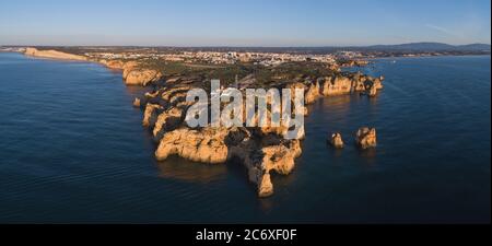 Ponta da Piedade Faro da vista aerea in panoramica Foto Stock