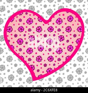 Bella arte con fiori sakura a forma di cuore su sfondo grigio Illustrazione Vettoriale