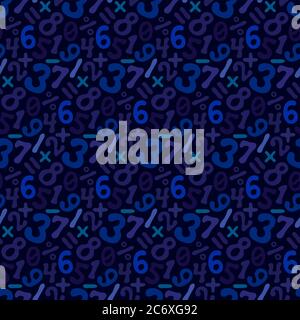 Motivo senza cuciture con numeri blu su sfondo scuro Illustrazione Vettoriale