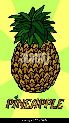 Ananas decorativo con testo su sfondo bello Illustrazione Vettoriale