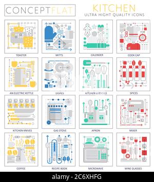 Infografiche mini concept Strumenti da cucina icone per il web. Elementi delle icone grafiche Web di qualità superiore. Concetti di cucina Illustrazione Vettoriale