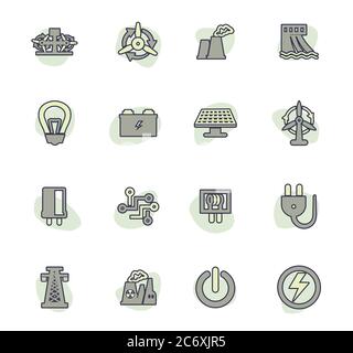 Elettricità icona impostare Illustrazione Vettoriale