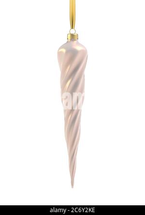 Giocattolo realistico albero di Natale rosa perla sotto forma di una cicetta, spirale. Oggetto di illustrazione 3D per il disegno di natale, mockup. Vettore isolato su a. Illustrazione Vettoriale