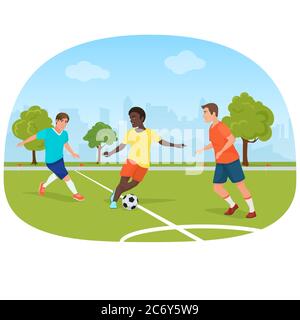 Le persone che giocano a calcio nel campo vettore illustrazione Illustrazione Vettoriale