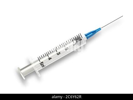 siringa medica bianca 3d realistica. Modello di progetto su sfondo bianco. Vettore Illustrazione Vettoriale