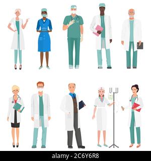 Medici del personale medico ospedaliero. Gruppo di medici e infermieri set Illustrazione Vettoriale