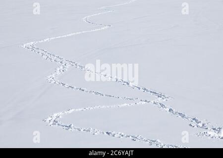 Tracce umane sulla neve profonda a Winter , Finlandia Foto Stock