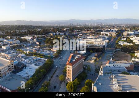 Vista aerea del centro di Culver City, incluso il Culver Hotel Foto Stock