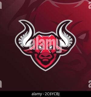 design vettoriale con logo della mascotte bull e design moderno per badge, t shirt con emblema e stampa. Illustrazione Vettoriale