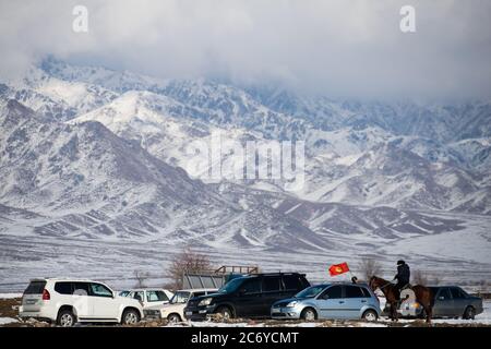 Scene di un villaggio Kok Boru match nel Chuy Oblast di Kirghizistan vicino capitale Bishkek. Foto Stock