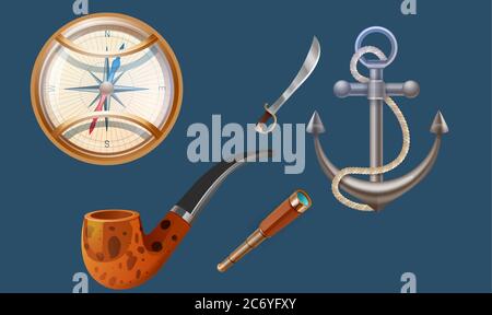 simulazione di illustrazione di attrezzature di gioco caccia al tesoro su sfondi astratti Illustrazione Vettoriale