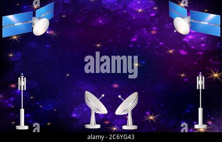 comunicazioni spaziali tra antenna e satellite Illustrazione Vettoriale