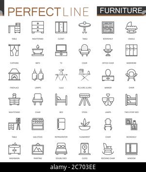 Set di icone di Web sottili per mobili. Disegno icona traccia contorno Illustrazione Vettoriale