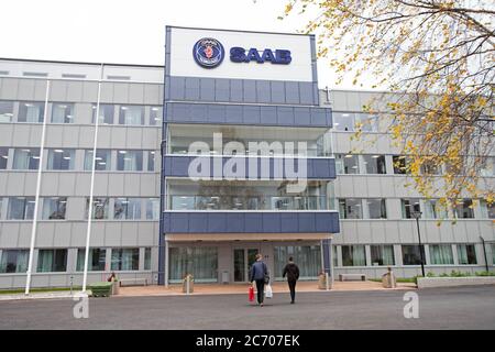 Linköping, Svezia 2018-09-28 la compagnia aerea e di sicurezza Saab a Tannefors, Linköping. È qui che, tra l'altro, viene prodotto JAS 39 Gripen. Foto Gippe Gustafsson Foto Stock