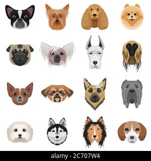 Set di logo per teste di cane. Emblema di illustrazione vettoriale isolato Illustrazione Vettoriale