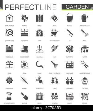 Nero classico web icone di giardinaggio vettore set Illustrazione Vettoriale