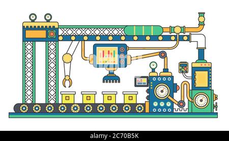 Macchina a nastro trasportatore industriale e macchinari per la produzione di macchinari per la produzione di macchine a linea piatta illustrazione vettoriale Illustrazione Vettoriale