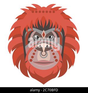 Logo della testa di Orangutan. Illustrazione del simbolo decorativo di Monkey Vector Illustrazione Vettoriale