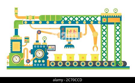 Robot automatici con tecnologia di stock line macchina industriale. Illustrazione vettoriale Illustrazione Vettoriale