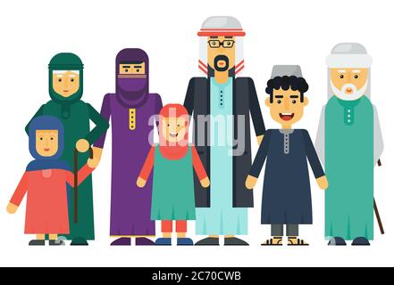 Vettore cartoon famiglia musulmana araba insieme isolato Illustrazione Vettoriale