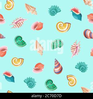 Seashells vettore senza giunture modello realistico colorato isolato Illustrazione Vettoriale