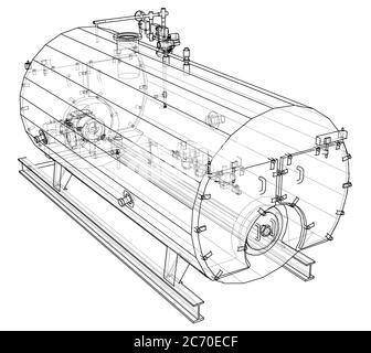 Boiler industriale. Illustrazione 3D Foto Stock