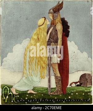 Vintage John Bauer fantasy elves e goblins illustrazione arte Foto Stock