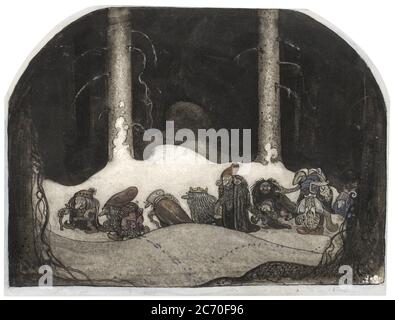 Vintage John Bauer fantasy elves e goblins illustrazione arte Foto Stock