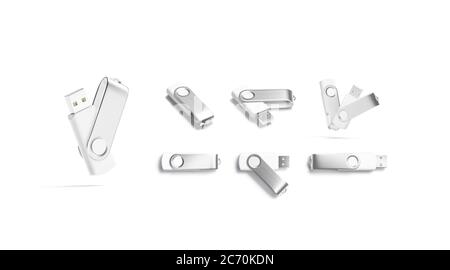 Bianco vuoto bacchetta usb aperta e chiusa, viste diverse Foto Stock