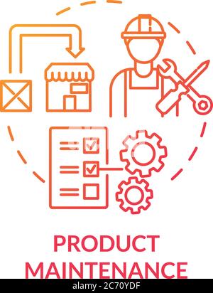 Icona del concetto di gradiente rosso per la manutenzione del prodotto. Riparazione del dispositivo. Servizio di assistenza tecnica clienti. Illustrazione sottile dell'idea di gestione del prodotto. Vettore è Illustrazione Vettoriale