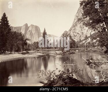 Guardando giù la valle di Yosemite, ca. 1872, stampato ca. 1876. Foto Stock