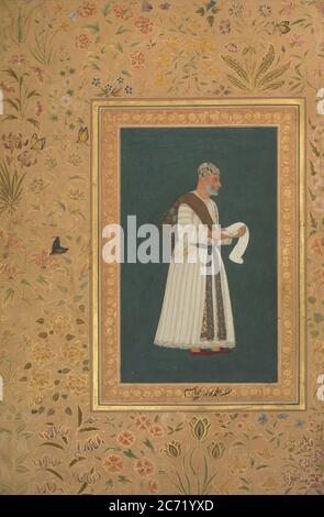 Ritratto di Mulla Muhammad Khan Vali di Bijapur, Folio dall'album Shah Jahan, recto: CA. 1620; verso: 1537-47. Foto Stock