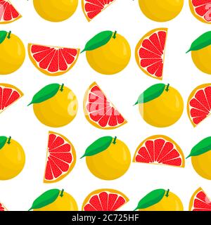 Illustrazione sul tema pompelmo senza giunture di grande colore, motivo di frutta brillante per la guarnizione. Modello di frutta costituito da un bellissimo pompelmo continuo Illustrazione Vettoriale