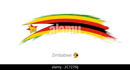 Bandiera dello Zimbabwe in un colpo di pennello arrotondato. Illustrazione vettoriale. Illustrazione Vettoriale
