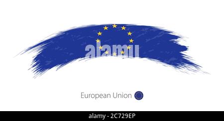 Bandiera dell'Unione europea con un colpo di pennello arrotondato. Illustrazione vettoriale. Illustrazione Vettoriale