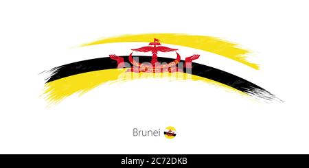 Bandiera di Brunei in grunge arrotondato pennello colpo. Illustrazione vettoriale. Illustrazione Vettoriale
