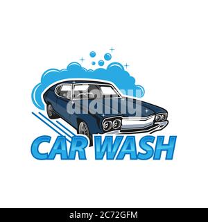 Lavaggio auto Logo, auto pulizia, lavaggio e vettore di servizio Logo Design Illustrazione Vettoriale
