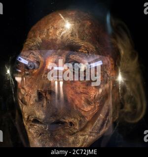 Jeremy Bentham - Mummified Head, in mostra all'University College di Londra Foto Stock