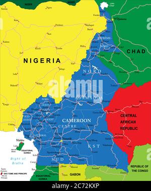 Mappa politica del Camerun Illustrazione Vettoriale