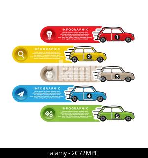 Auto Racing info art cover, Car arrow up info, Color car arrow, Vector infographic illustration.EPS 10 Illustrazione Vettoriale