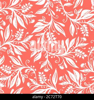 Motivo floreale senza cuciture con foglie e bacche. Disegno a mano. Sfondo per titolo, blog, decorazione. Design per carte da parati, tessuti, tessuti. Illustrazione Vettoriale