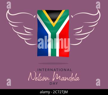 Giornata internazionale Nelson Mandela, 18 luglio, bandiera africana con ali di colomba, poster, illustrazione vettore Illustrazione Vettoriale