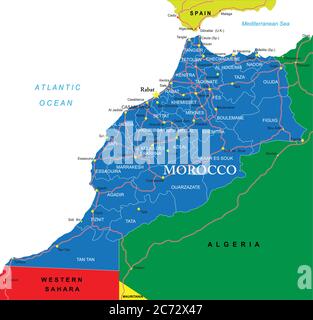 Mappa politica del Marocco Illustrazione Vettoriale