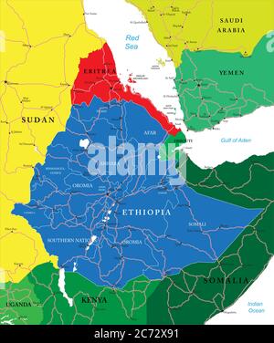 Mappa politica dell'Etiopia Illustrazione Vettoriale