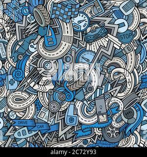 Cartoon Doodles disegnati a mano sul tema dello stile dell'automobile Illustrazione Vettoriale