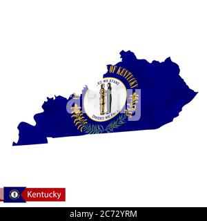 Mappa dello stato del Kentucky con bandiera ondulata dello stato degli Stati Uniti. Illustrazione vettoriale. Illustrazione Vettoriale