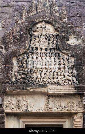 Sculture scolpite a Angkor Wat, Siem Reap, Cambogia Foto Stock